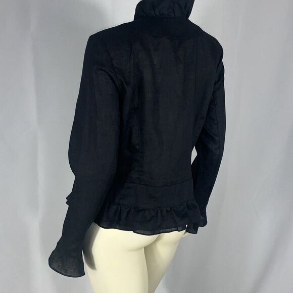 Vintage Y2K Black Ruffled Button Down Linen Top Size 12 - Picture 6 of 16